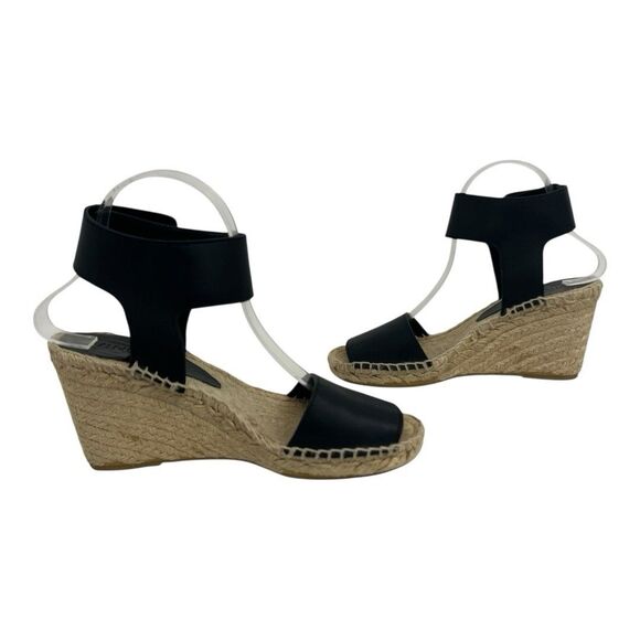 Vince Womens Size 7 Sophie Black Leather Wedge Espadrilles Simona Sandal - Picture 5 of 9